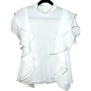 Marc New York Andrew Marc White Ruffled Short Sleeve Blouse Small